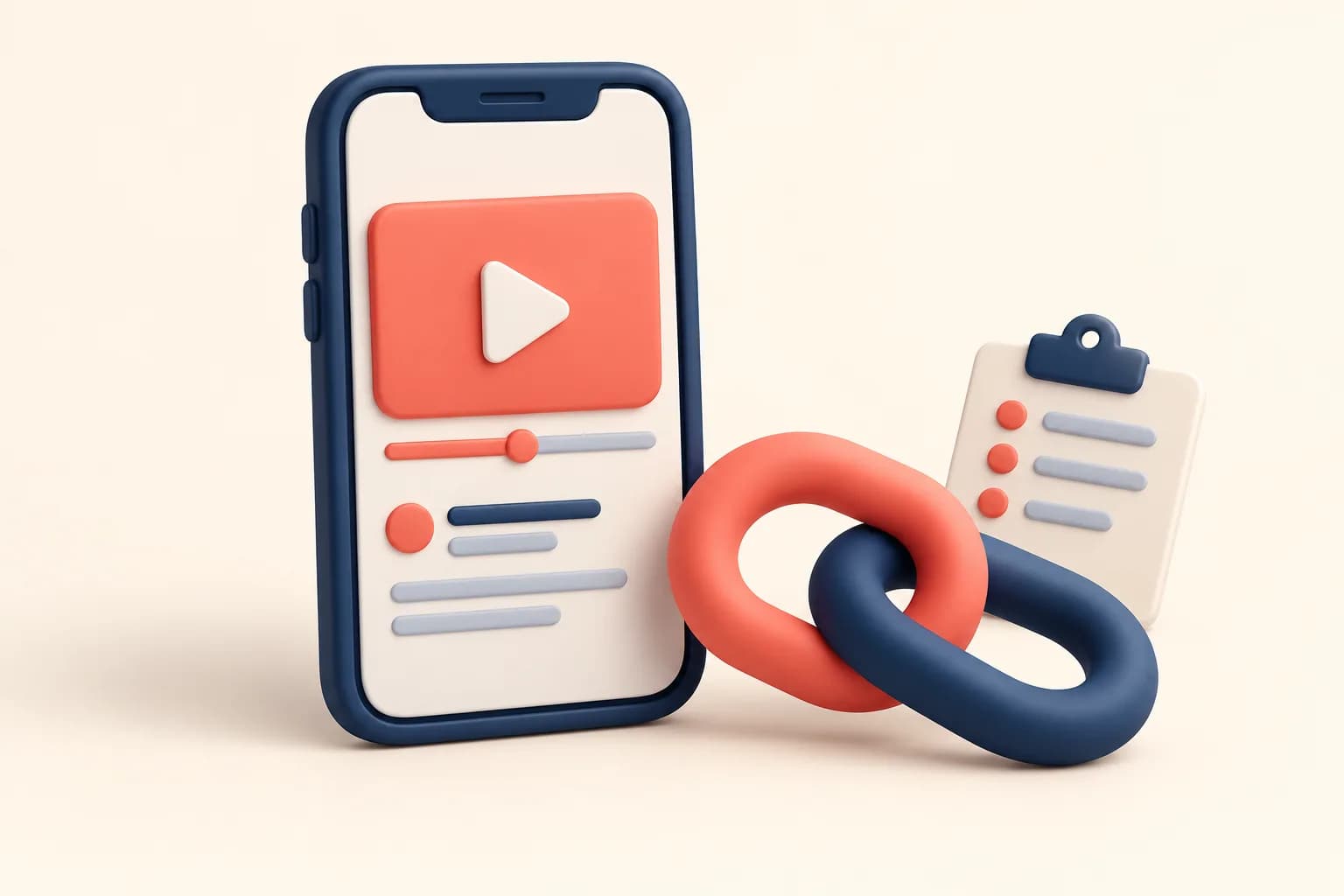 Illustration of a phone, chain links, and a clipboard