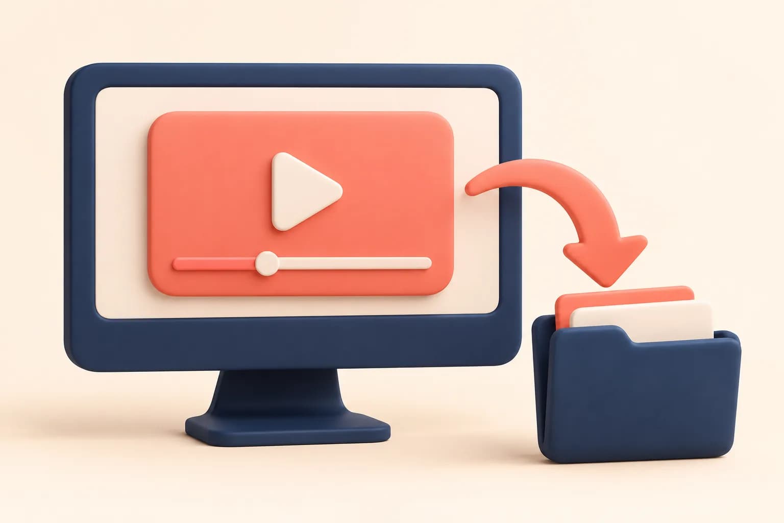 Illustration of a desktop video moving into a downloads folder